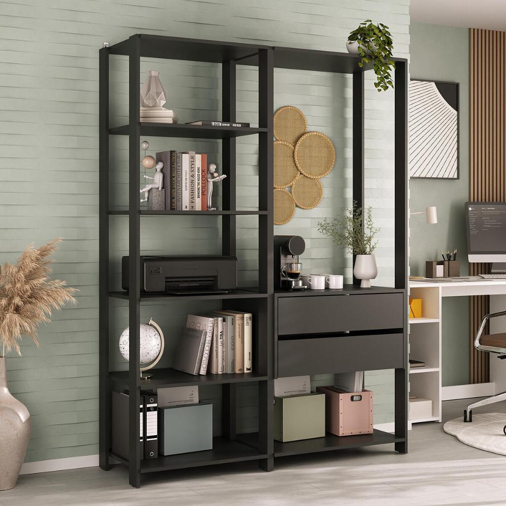 Estante Livreiro Modular 135cm 2 Peças com 2 Gavetas Multimóveis MP6029 Preto
