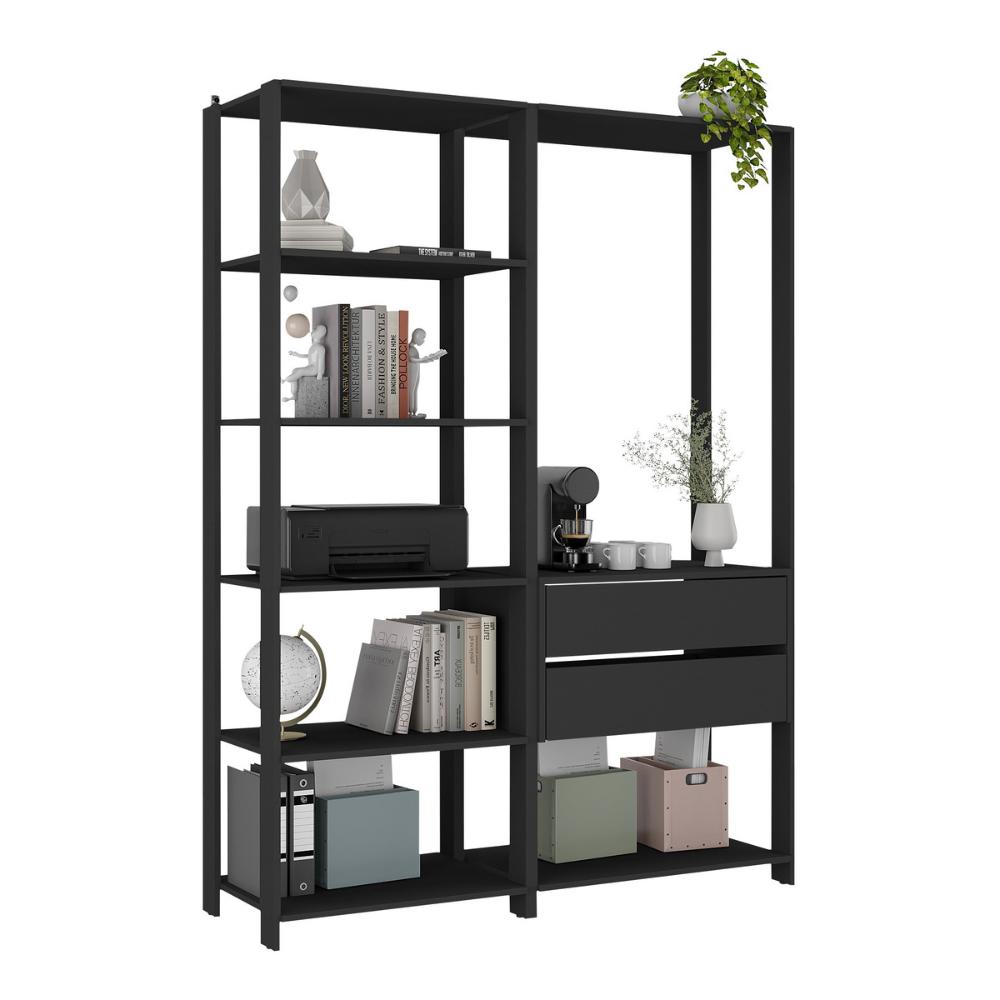 Estante Livreiro Modular 135cm 2 Peças com 2 Gavetas Multimóveis MP6029 Preto