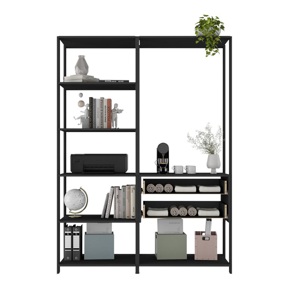 Estante Livreiro Modular 135cm 2 Peças com 2 Gavetas Multimóveis MP6029 Preto