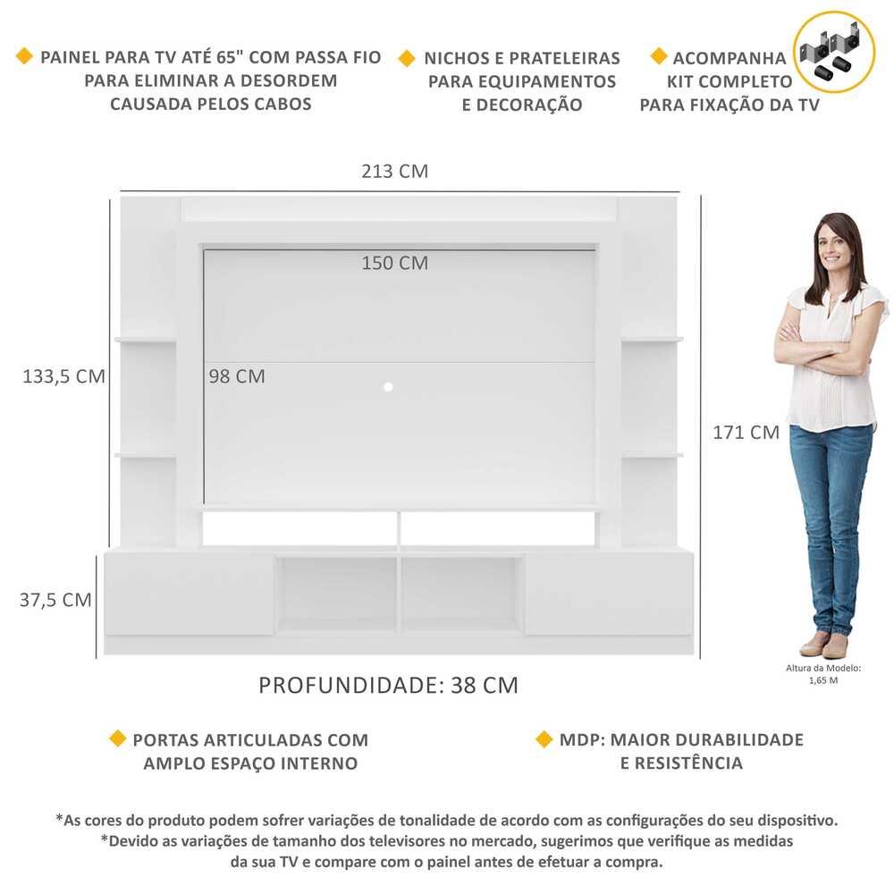 Estante Rack com Painel e Suporte TV 65" Moscou Multimóveis Branco