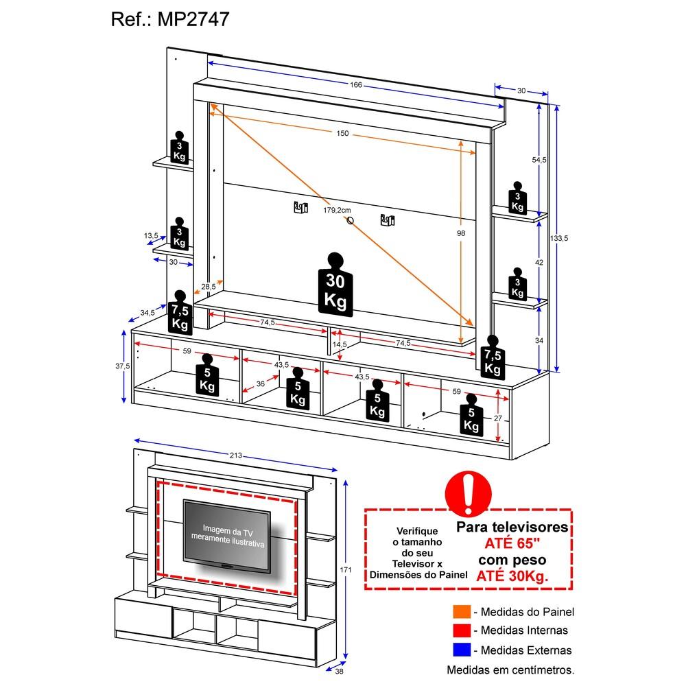 Estante Rack com Painel e Suporte TV 65" Moscou Multimóveis Preto