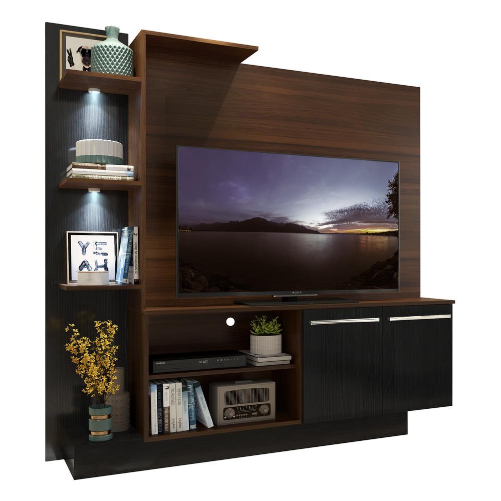 Estante com 2 Leds Painel TV 55" e 2 portas Dallas Multimóveis Madeirado/Preto
