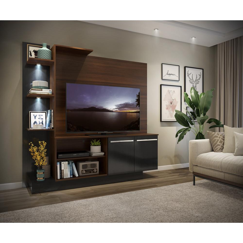 Estante com 2 Leds Painel TV 55" e 2 portas Dallas Multimóveis Madeirado/Preto