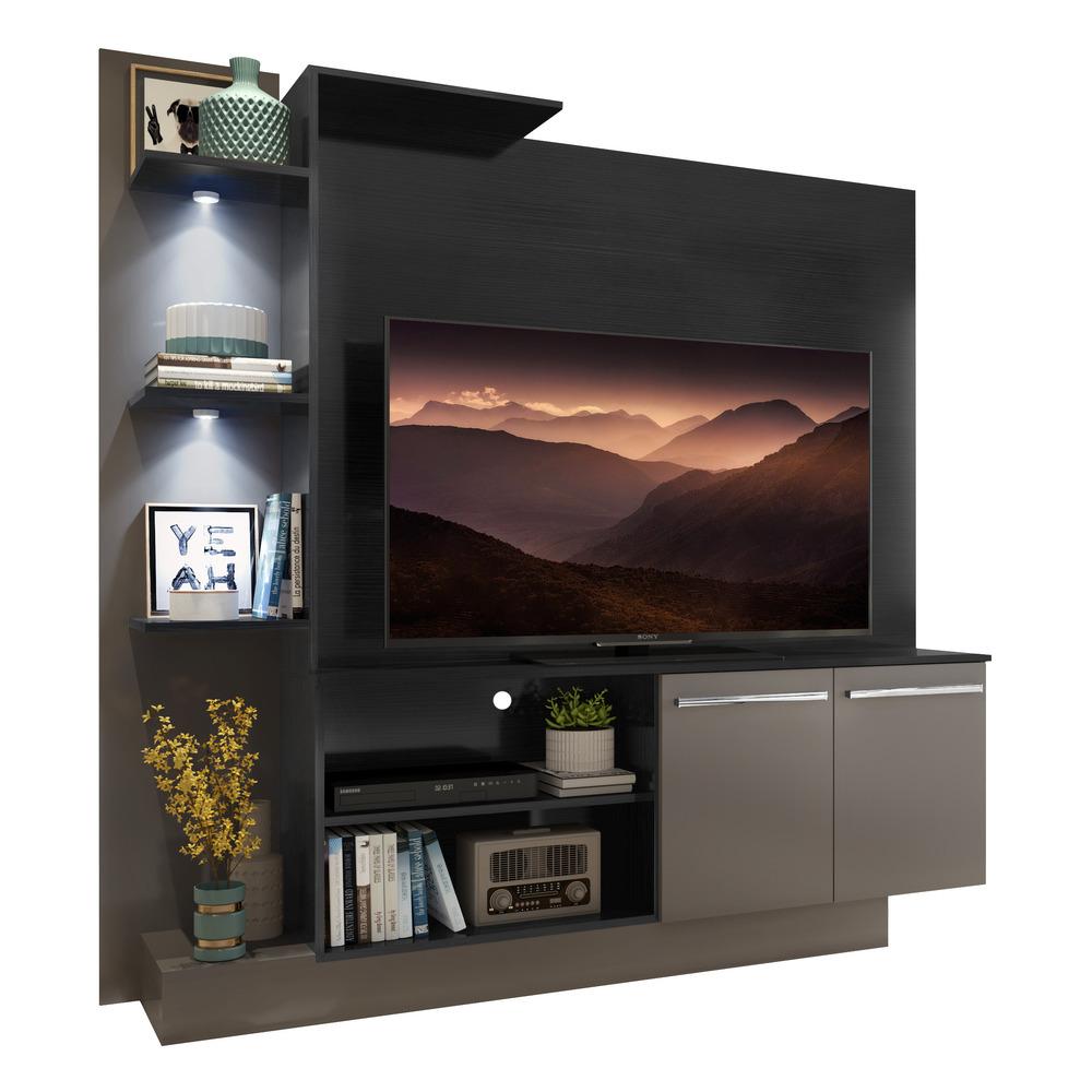Estante com 2 Leds Painel TV 55" e 2 portas Dallas Multimóveis Preto/Lacca Fumê