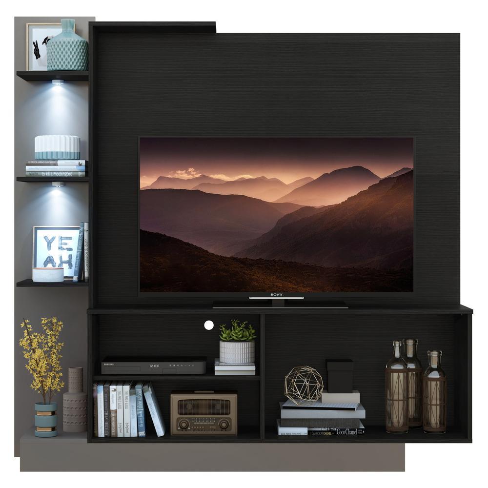 Estante com 2 Leds Painel TV 55" e 2 portas Dallas Multimóveis Preto/Lacca Fumê