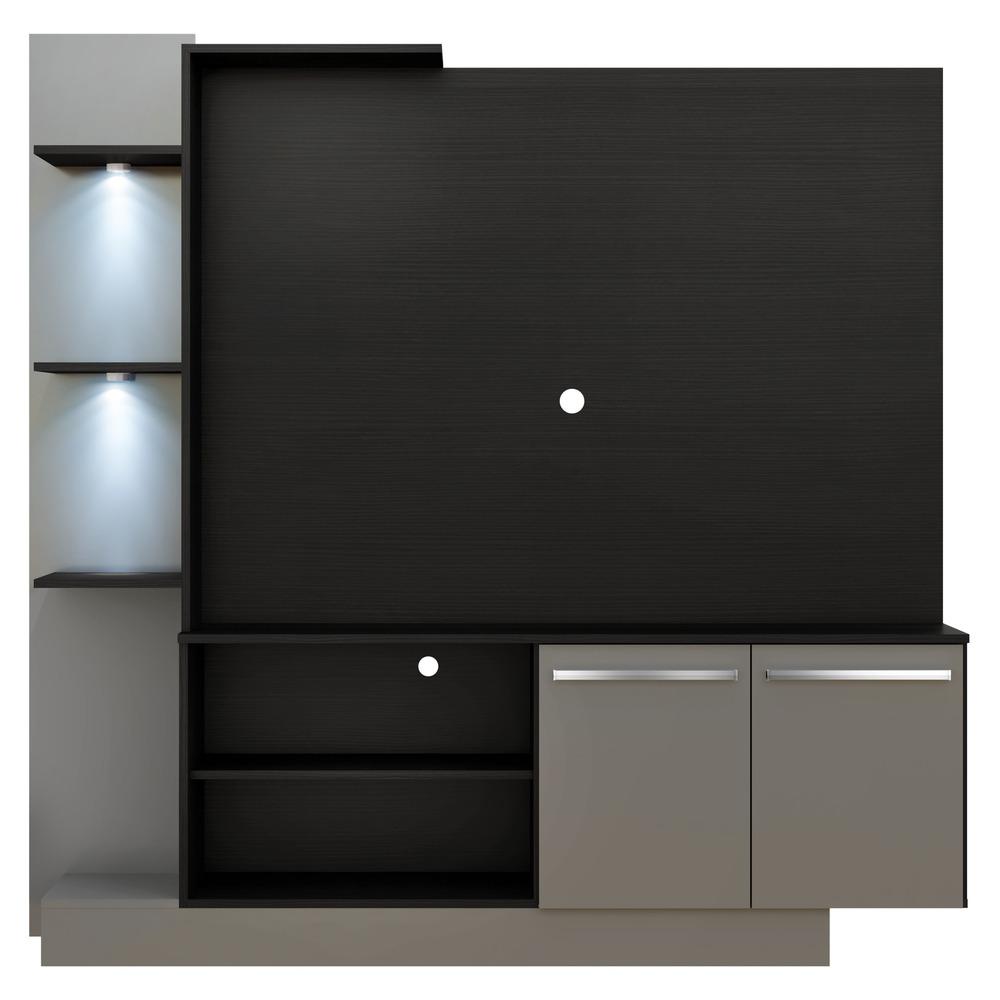 Estante com 2 Leds Painel TV 55" e 2 portas Dallas Multimóveis Preto/Lacca Fumê