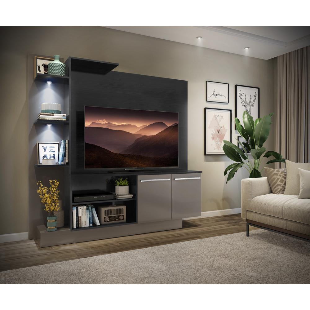 Estante com 2 Leds Painel TV 55" e 2 portas Dallas Multimóveis Preto/Lacca Fumê