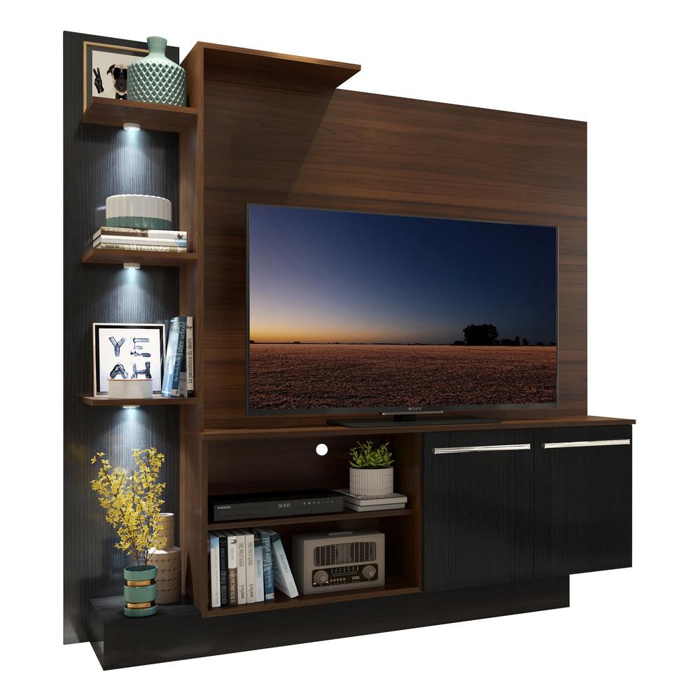 Estante com 3 Leds Painel TV 55" e 2 portas Dallas Multimóveis Madeirado/Preto