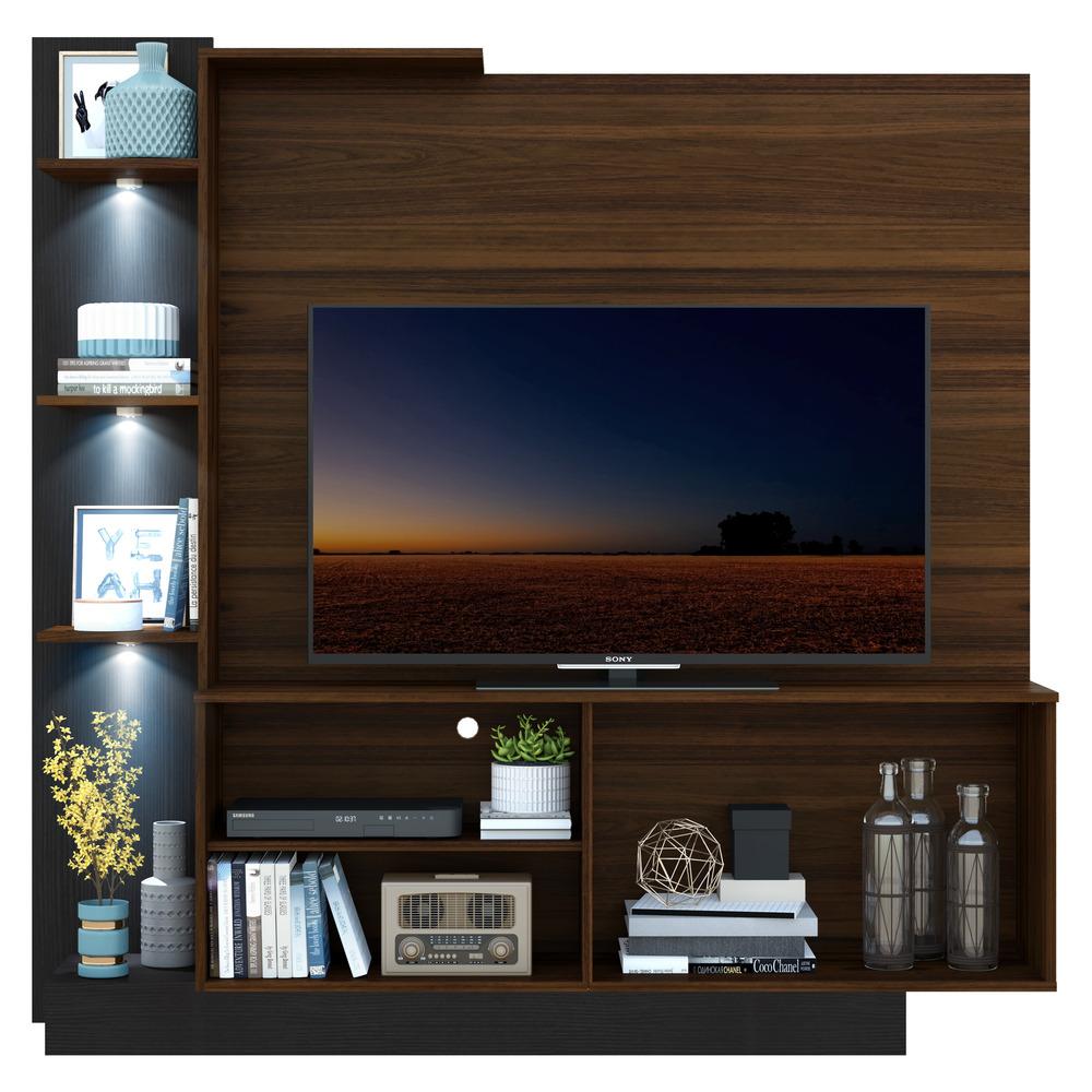 Estante com 3 Leds Painel TV 55" e 2 portas Dallas Multimóveis Madeirado/Preto