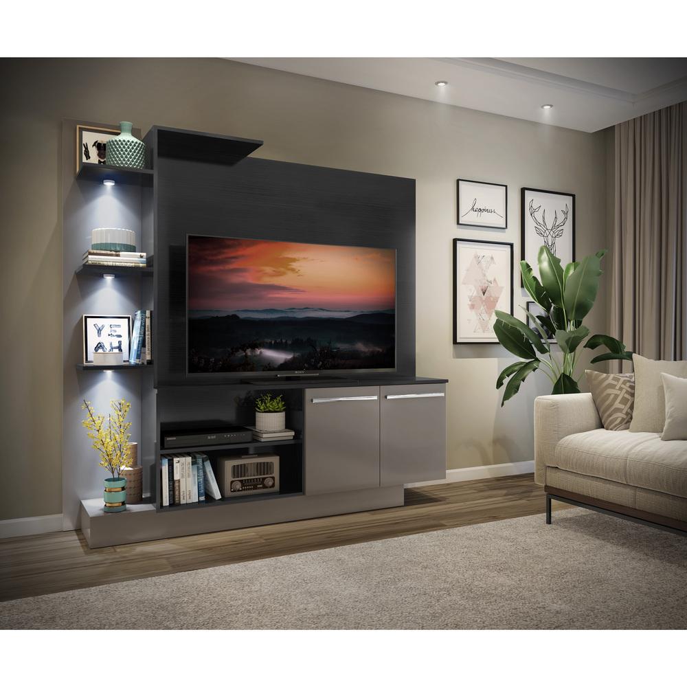 Estante com 3 Leds para TV até 55" Multimóveis Dallas FG3399 Preta/Lacca Fumê