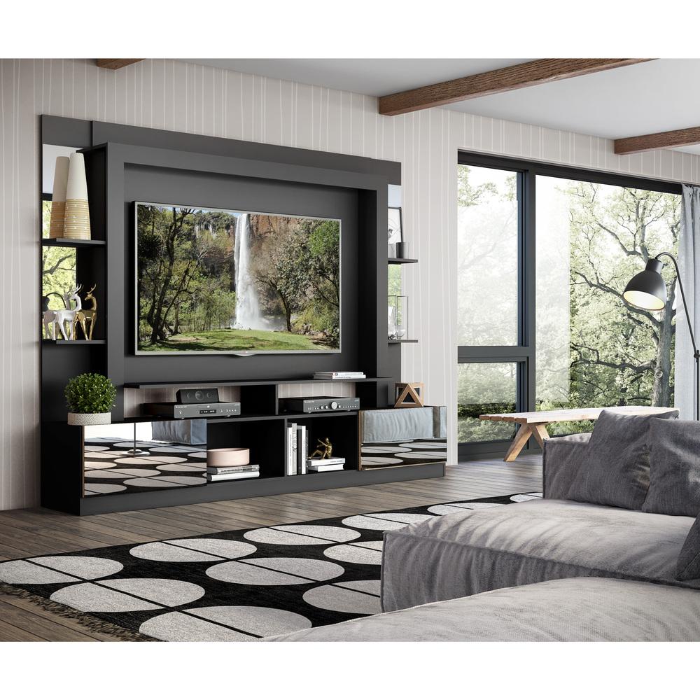 Estante com Espelho e Suporte para TV até 65" Multimóveis Oslo FG3381 Preta/Madeirada
