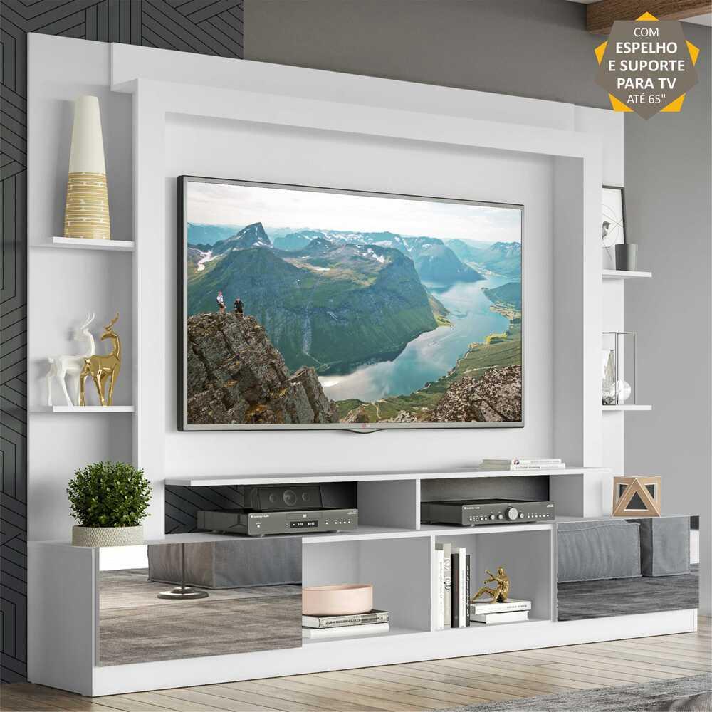 Estante com Espelho e Suporte para TV até 65" Multimóveis Oslo FG3382 Branca