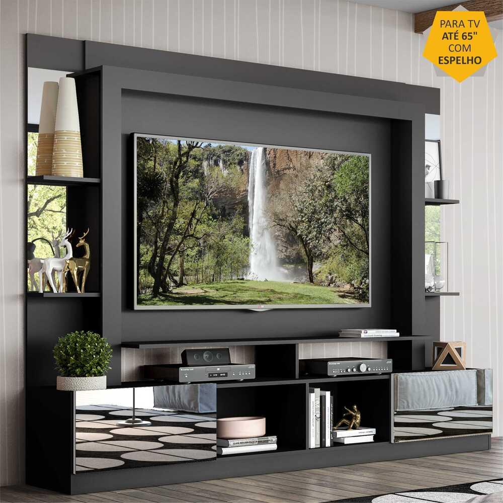 Estante com Espelho para TV até 65" Multimóveis Oslo FG3389 Preta/Branca