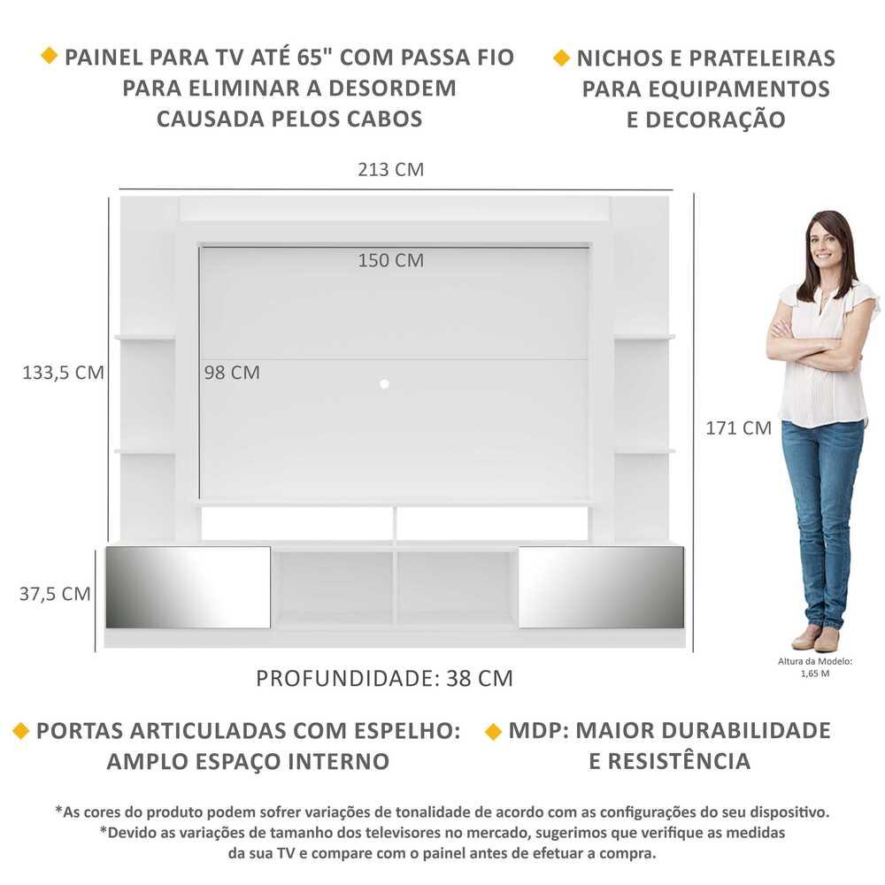 Estante com Espelho para TV até 65" Multimóveis Oslo FG3390 Branca