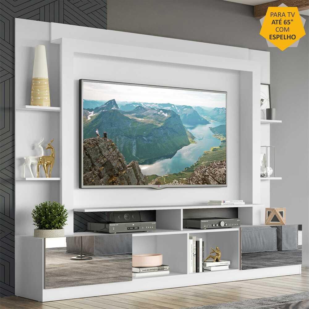 Estante com Espelho para TV até 65" Multimóveis Oslo FG3390 Branca/Lacca Fumê