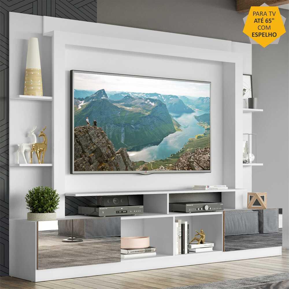 Estante com Espelho para TV até 65" Multimóveis Oslo FG3390 Branca/Madeirada