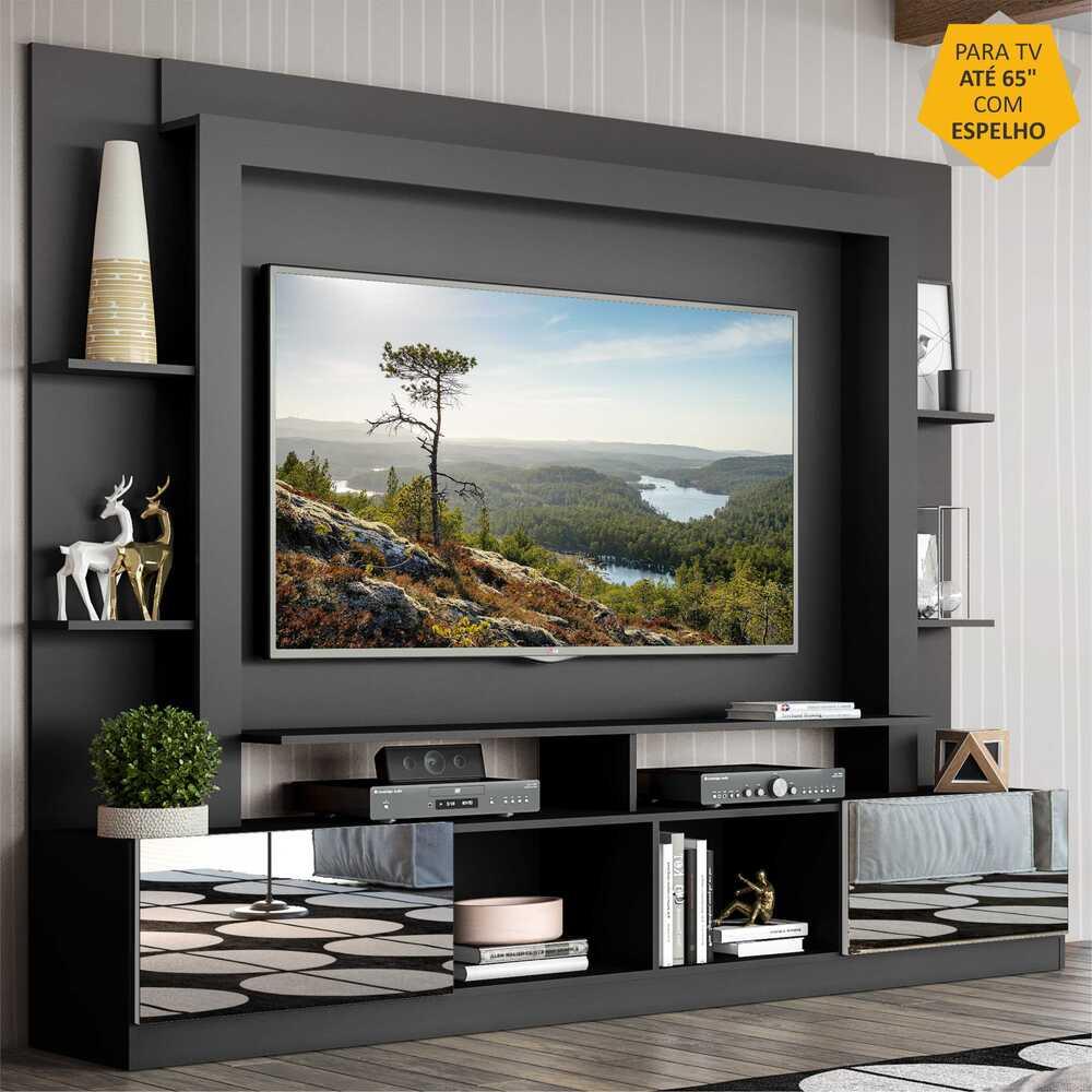 Estante com Espelho para TV até 65" Multimóveis Oslo FG3390 Preta