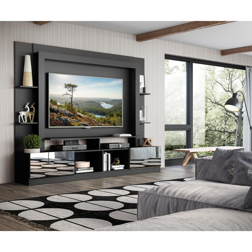 Estante com Espelho para TV até 65" Multimóveis Oslo FG3390 Preta/Tenerife