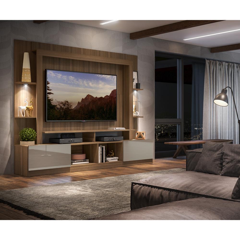 Estante com Leds para TV até 65" Multimóveis Berlim FG3392 Madeirada/Lacca Fumê