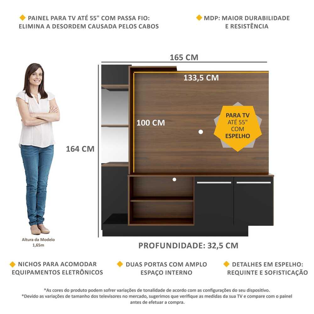Estante com Painel TV 55" com Espelho Denver Multimóveis Duna/Preto