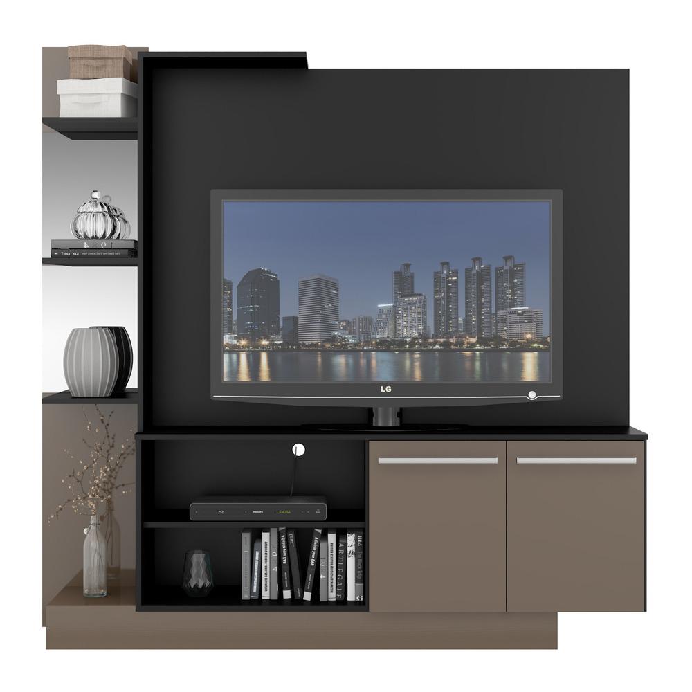 Estante com Painel TV 55" com Espelho Denver Multimóveis Preto/Lacca Fumê