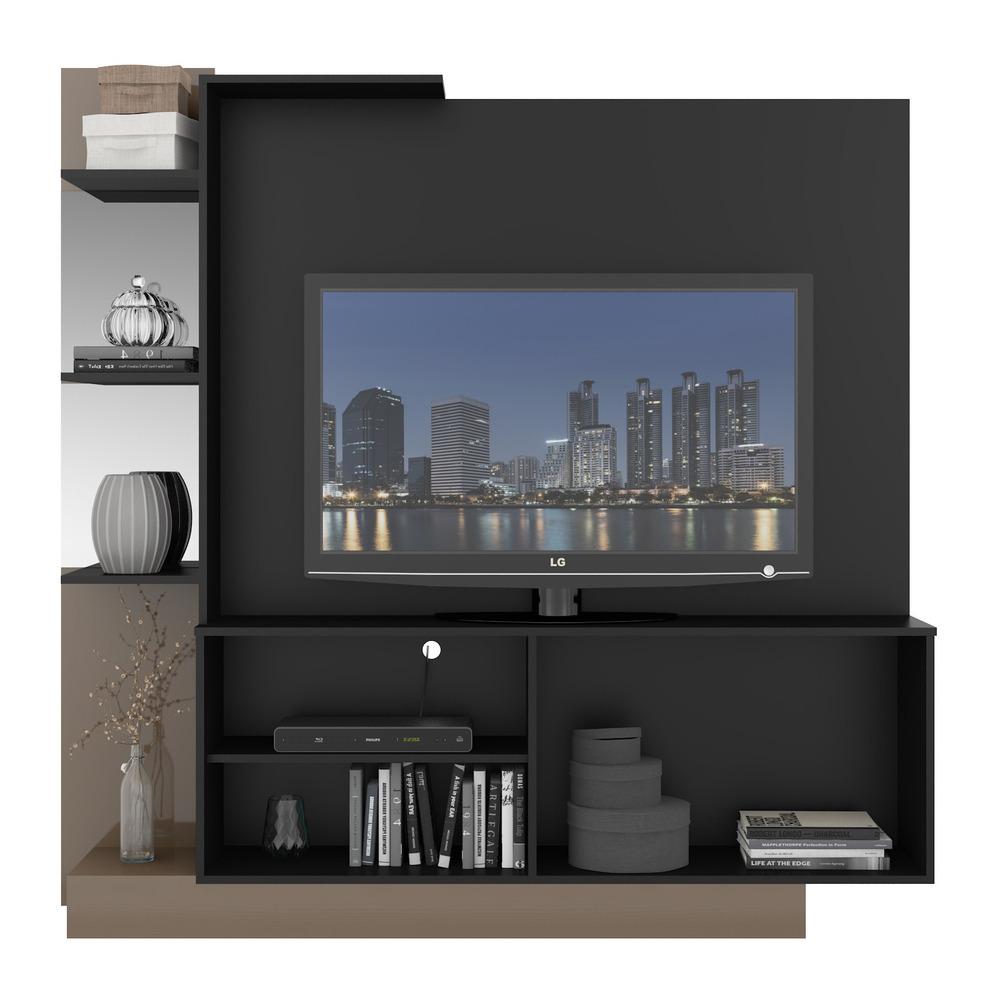 Estante com Painel TV 55" com Espelho Denver Multimóveis Preto/Lacca Fumê