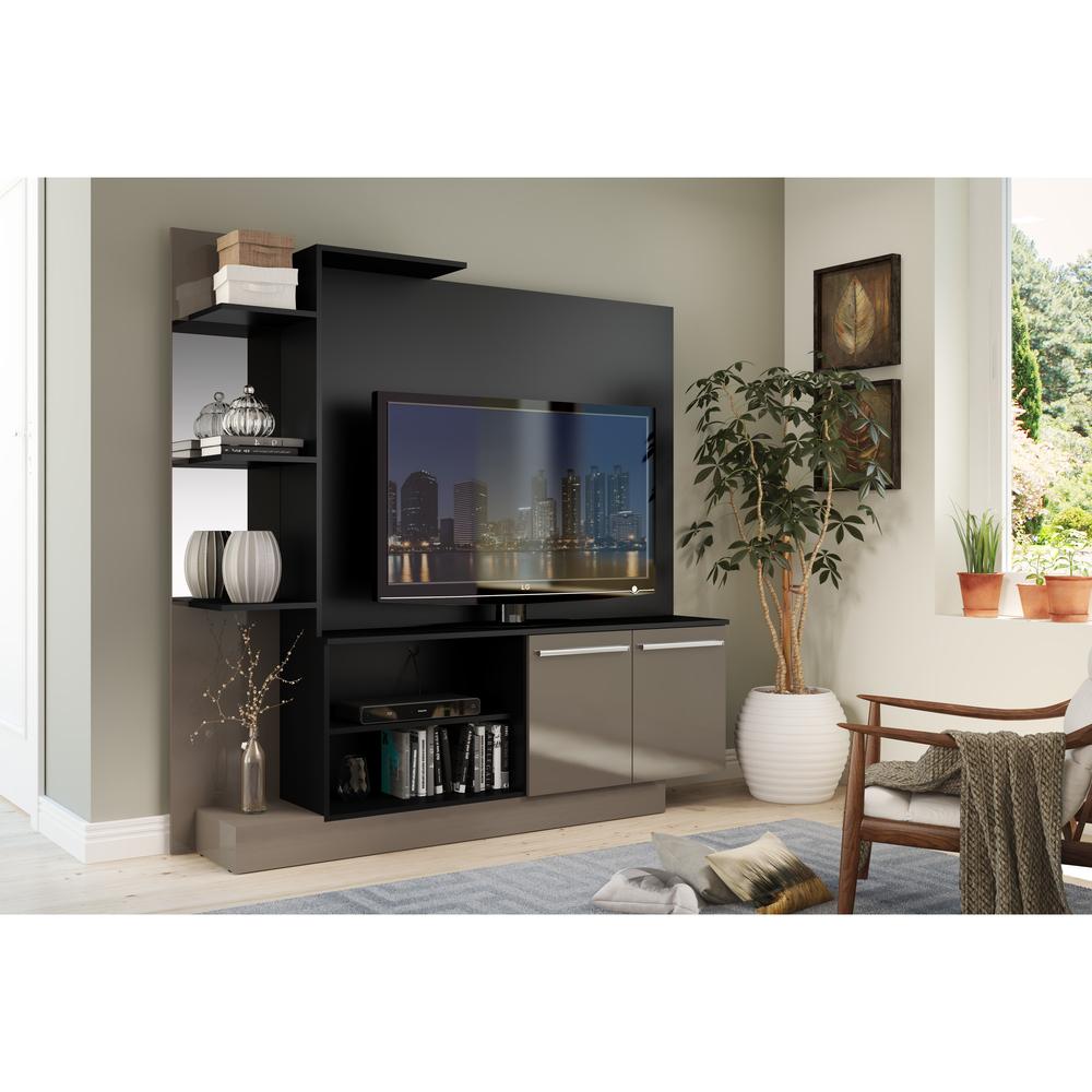 Estante com Painel TV 55" com Espelho Denver Multimóveis Preto/Lacca Fumê