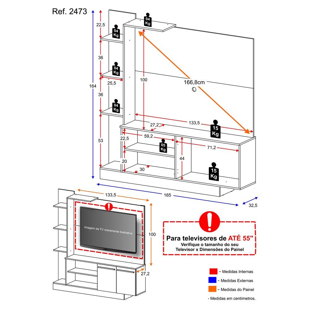 Estante com Painel TV 55" e 2 portas Denver Multimóveis Argila/Branco