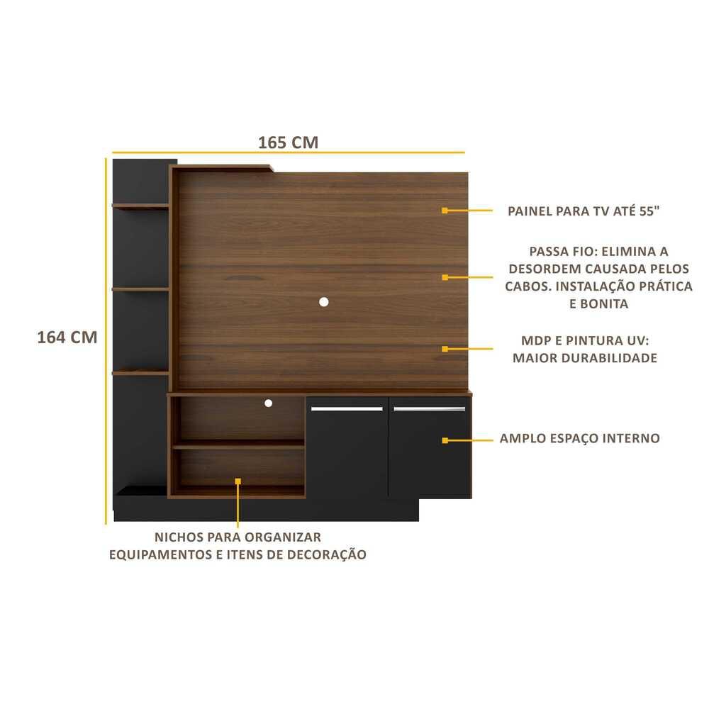 Estante com Painel TV 55" e 2 portas Denver Multimóveis Duna/Preto