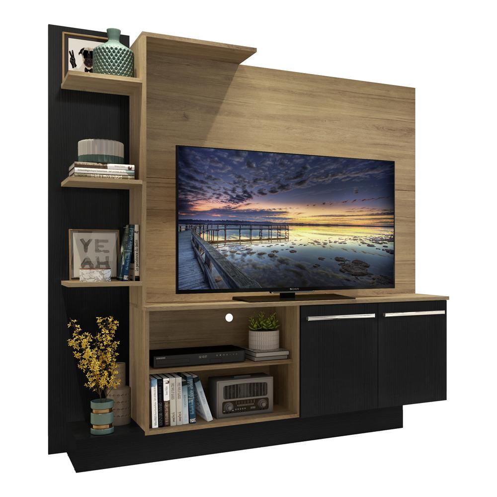 Estante com Painel TV 55" e 2 portas Denver Multimóveis Rustic/Preto