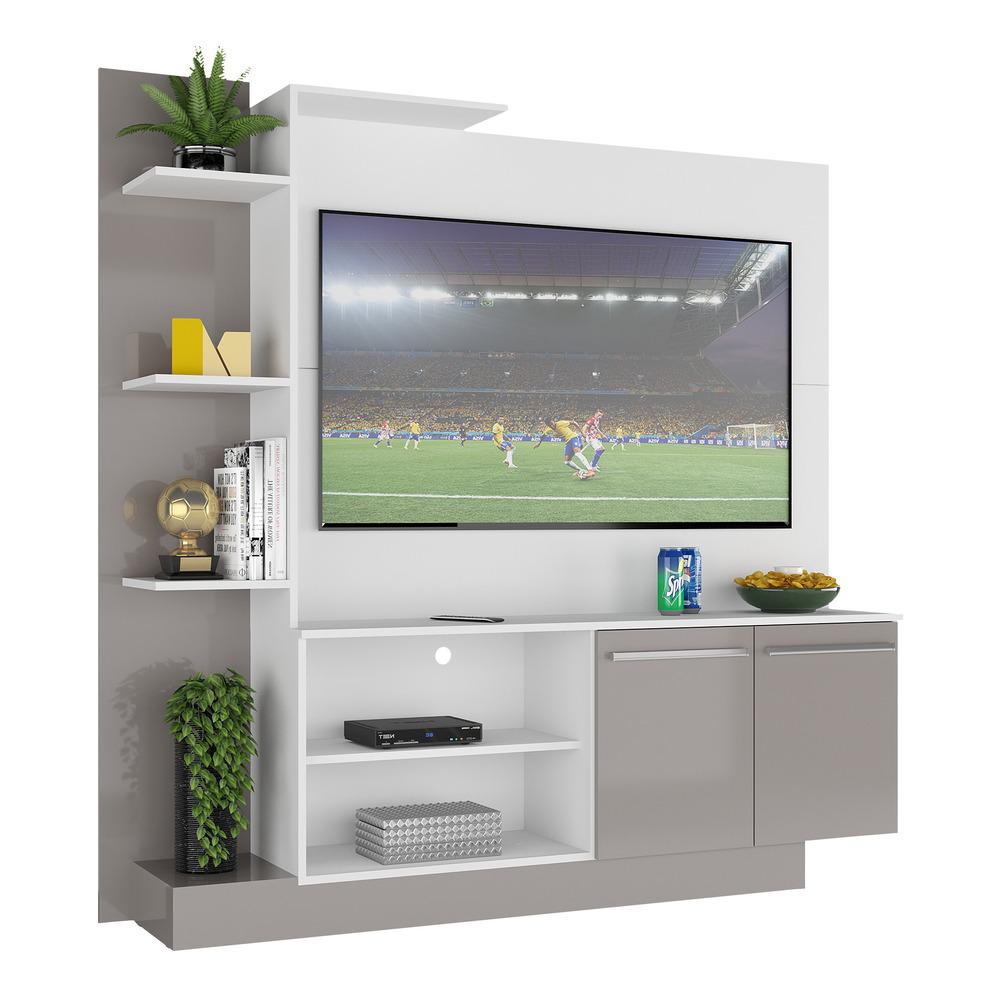 Estante com Painel TV 55" e 2 portas França Multimóveis BR2473 Branco/ Lacca Fumê