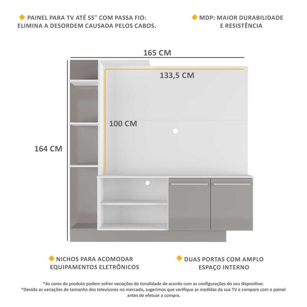 Estante com Painel TV 55" e 2 portas França Multimóveis BR2473 Branco/ Lacca Fumê