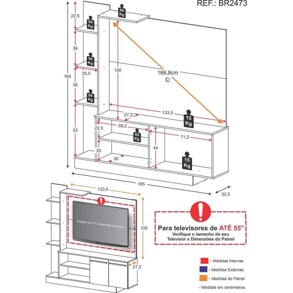 Estante com Painel TV 55" e 2 portas França Multimóveis BR2473 Branco/ Lacca Fumê