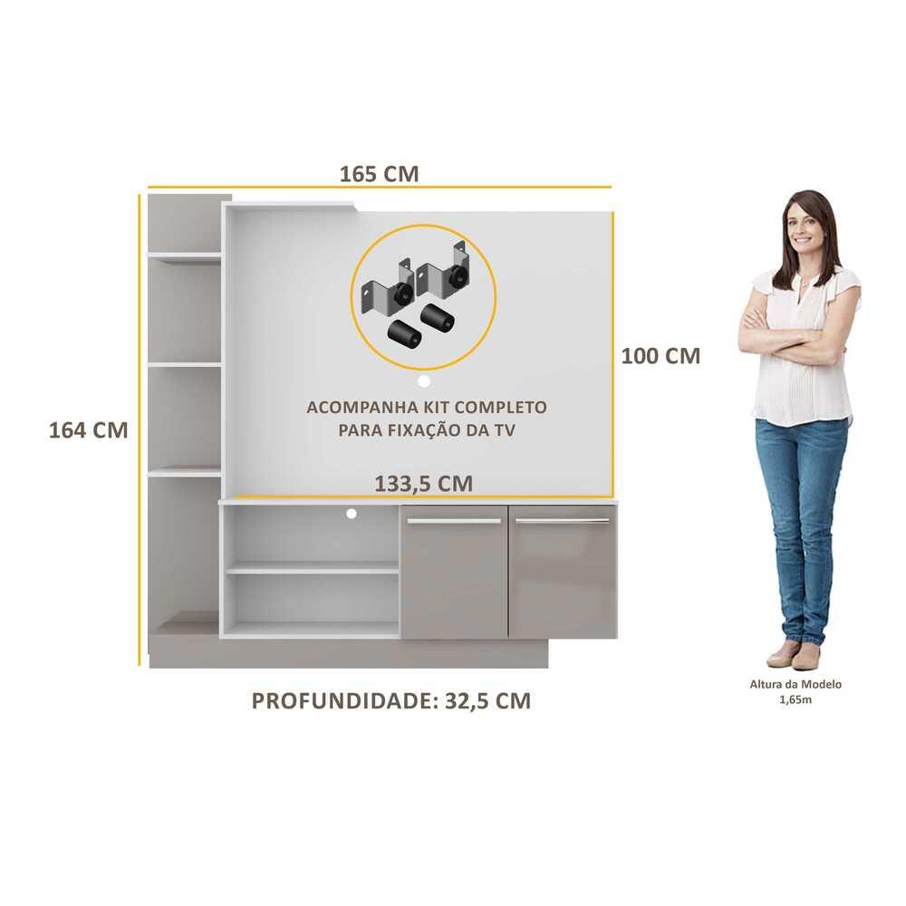 Estante com Suporte para TV até 55" Multimóveis Denver FG3069 Branca/Lacca Fumê