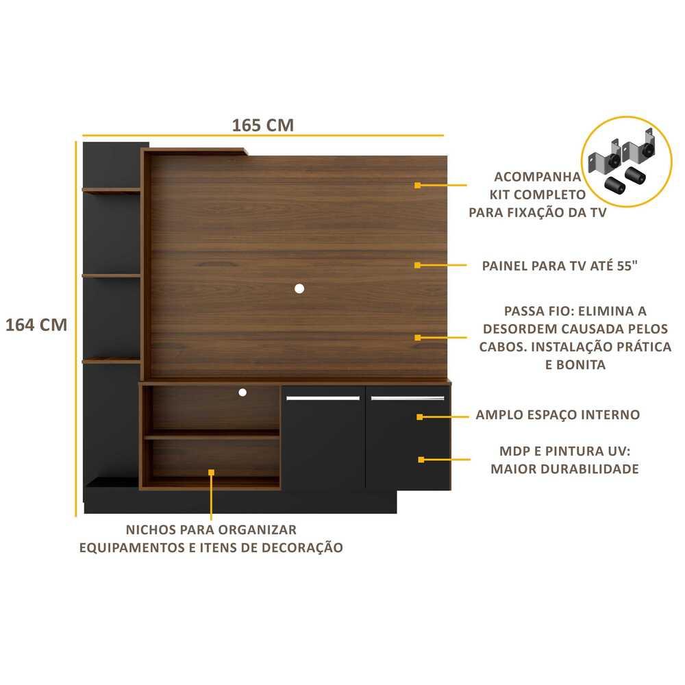 Estante com Suporte para TV até 55" Multimóveis Denver FG3069 Madeirada/Preta
