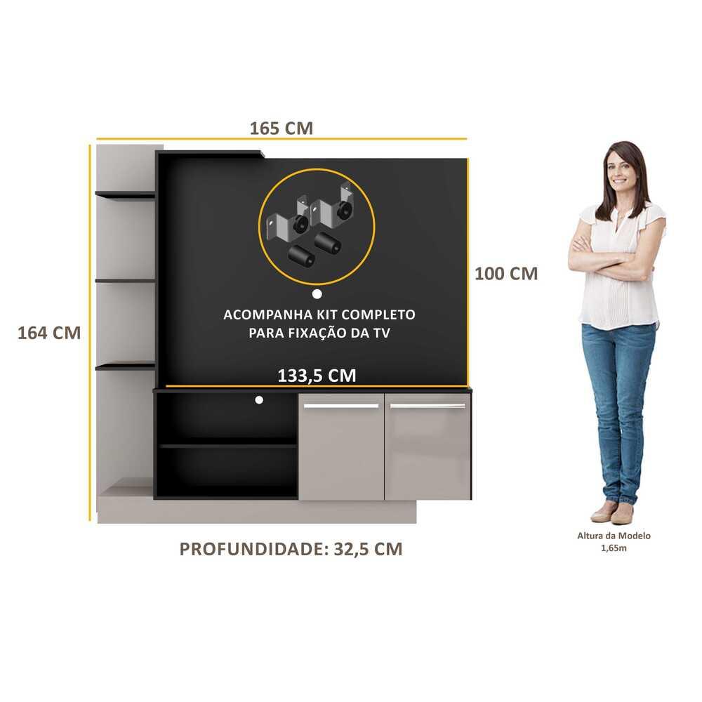 Estante com Suporte para TV até 55" Multimóveis Denver FG3069 Preta/Lacca Fumê