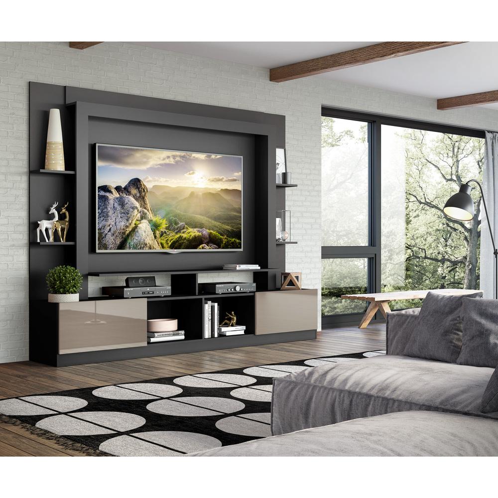 Estante com Suporte para TV até 65" Multimóveis Moscou FG2747 Preta/Lacca Fumê