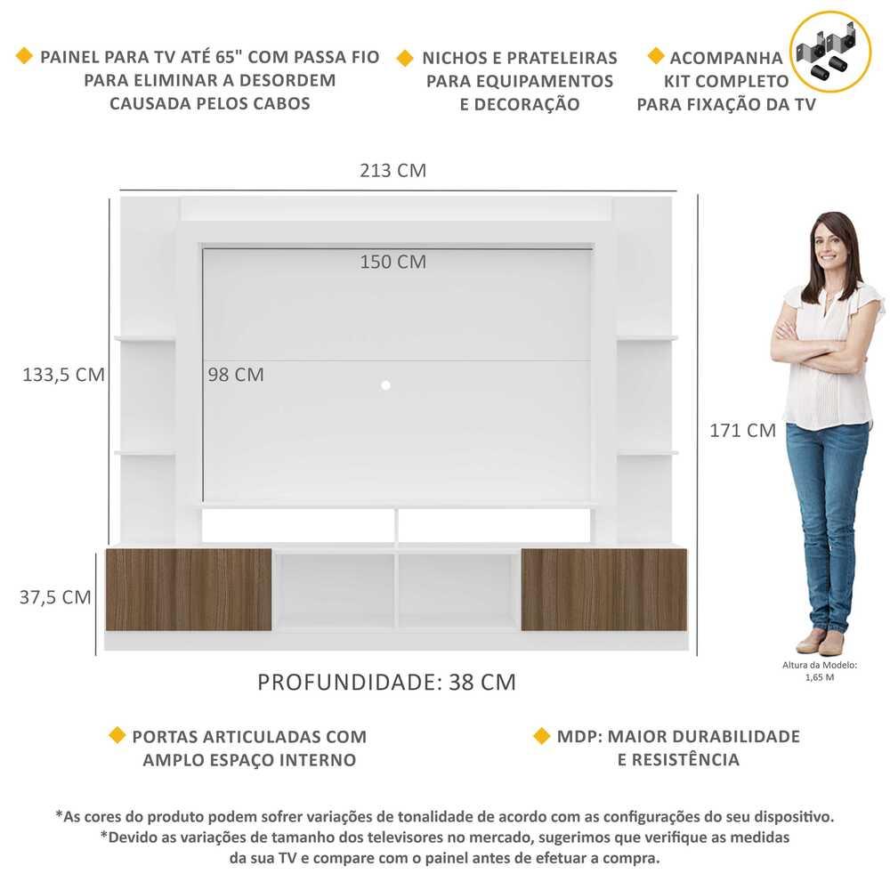 Estante com Suporte para TV até 65" Multimóveis Oslo FG3386 Branca/Madeirada