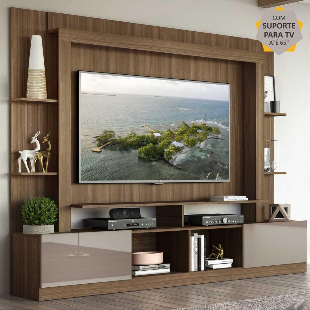 Estante com Suporte para TV até 65" Multimóveis Oslo FG3386 Madeirada/Lacca Fumê