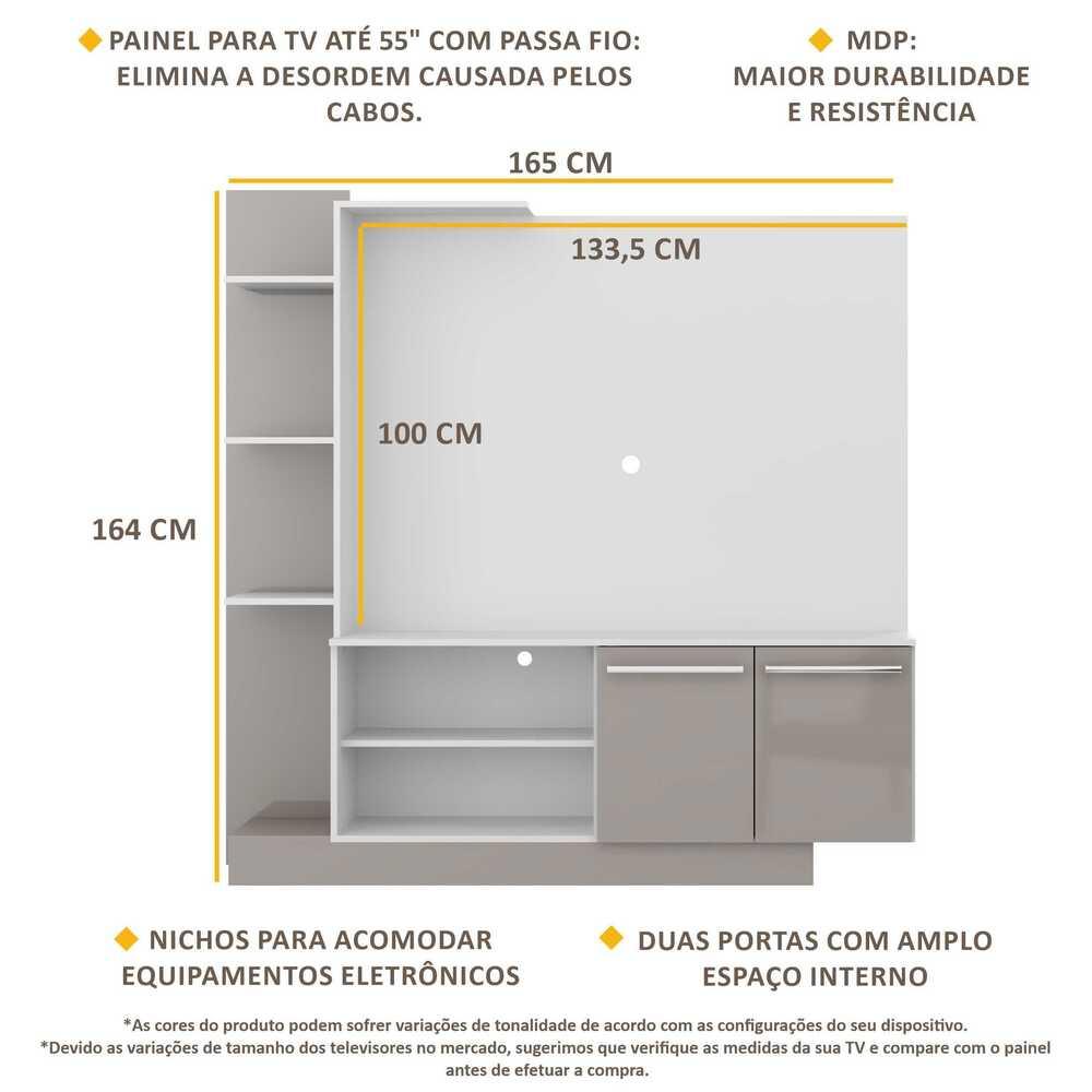 Estante com painel para TV até 55 polegadas e 2 portas Porto Multimóveis Branco/Lacca Fumê