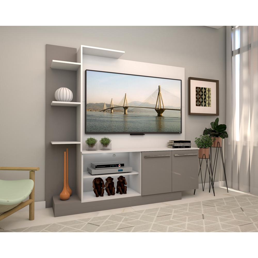 Estante com painel para TV até 55 polegadas e 2 portas Porto Multimóveis Branco/Lacca Fumê