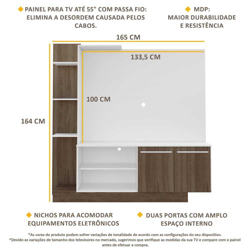 Estante com painel para TV até 55 polegadas e 2 portas Porto Multimóveis Branco/Madeirado