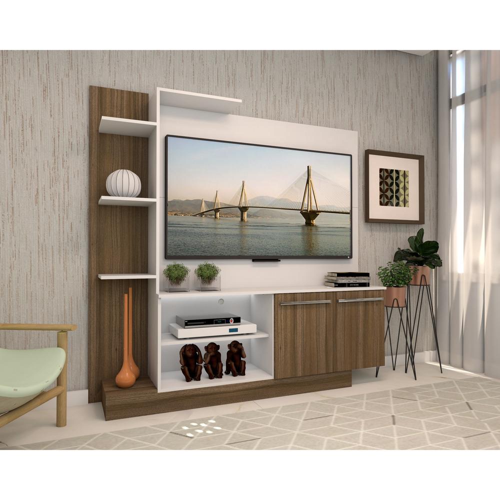 Estante com painel para TV até 55 polegadas e 2 portas Porto Multimóveis Branco/Madeirado