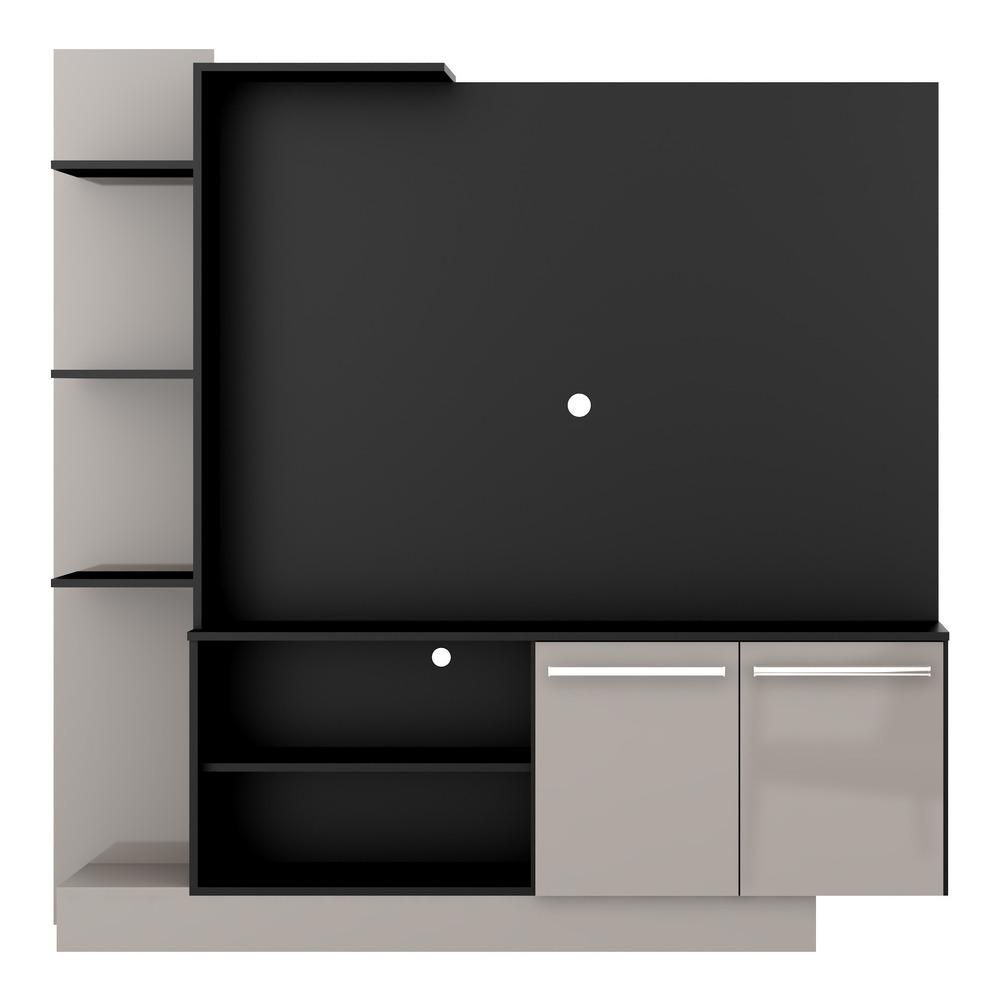Estante com painel para TV até 55 polegadas e 2 portas Porto Multimóveis Preto/Lacca Fumê