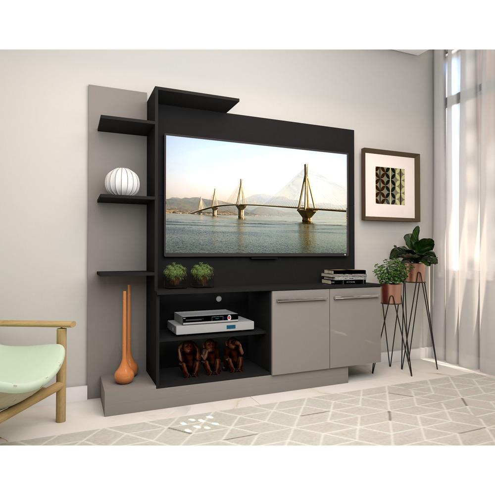 Estante com painel para TV até 55 polegadas e 2 portas Porto Multimóveis Preto/Lacca Fumê
