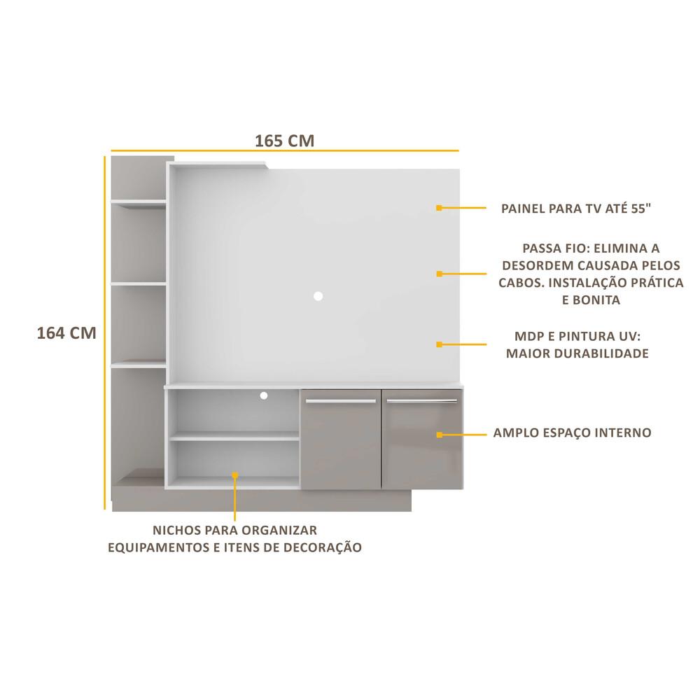 Estante para TV até 55" Multimóveis Denver FG2473 Branca/Lacca Fumê