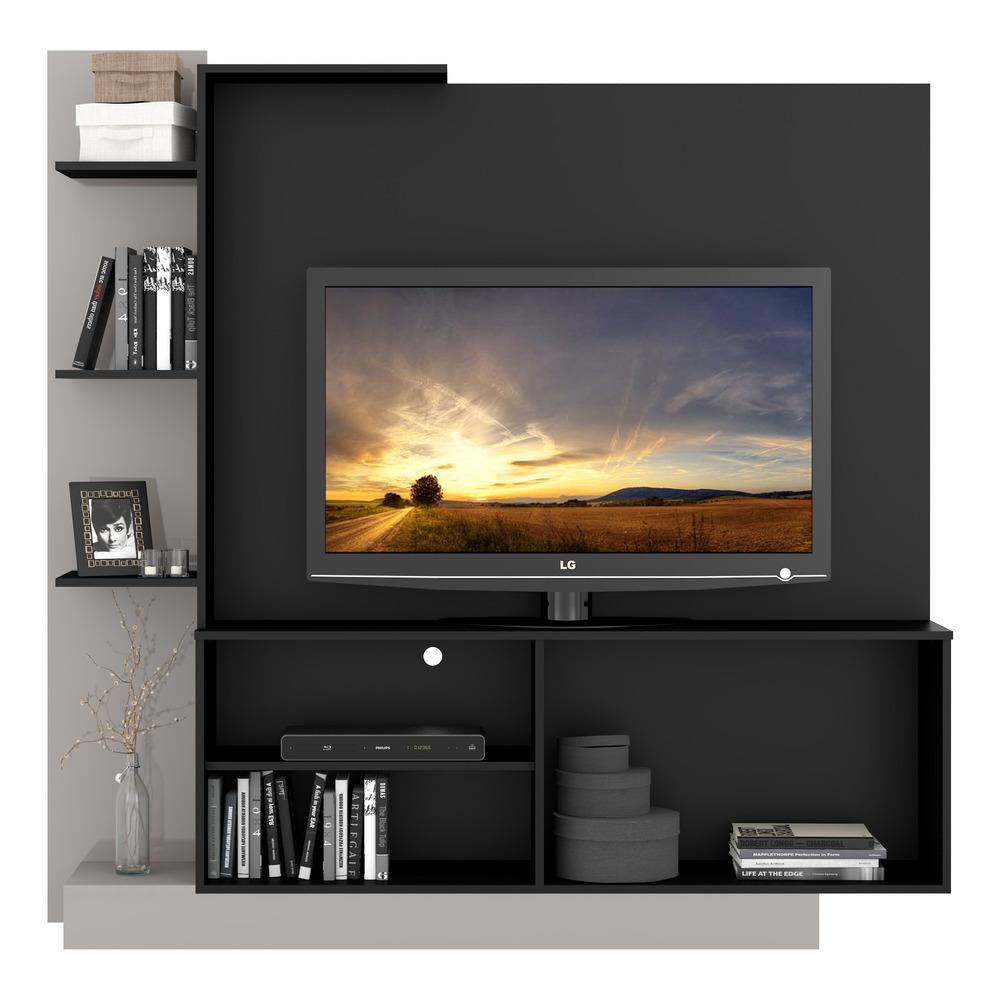 Estante para TV até 55" Multimóveis Denver FG2473 Preta/Lacca Fumê