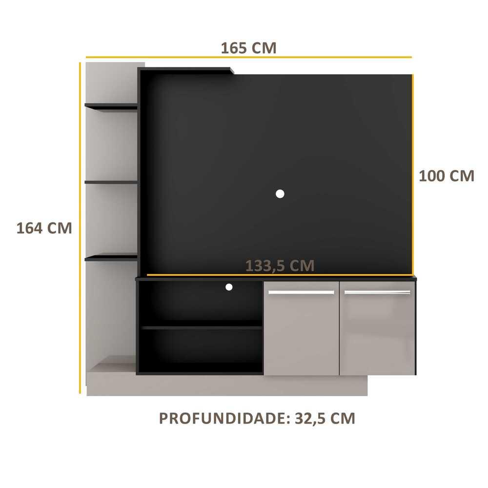 Estante para TV até 55" Multimóveis Denver FG2473 Preta/Lacca Fumê