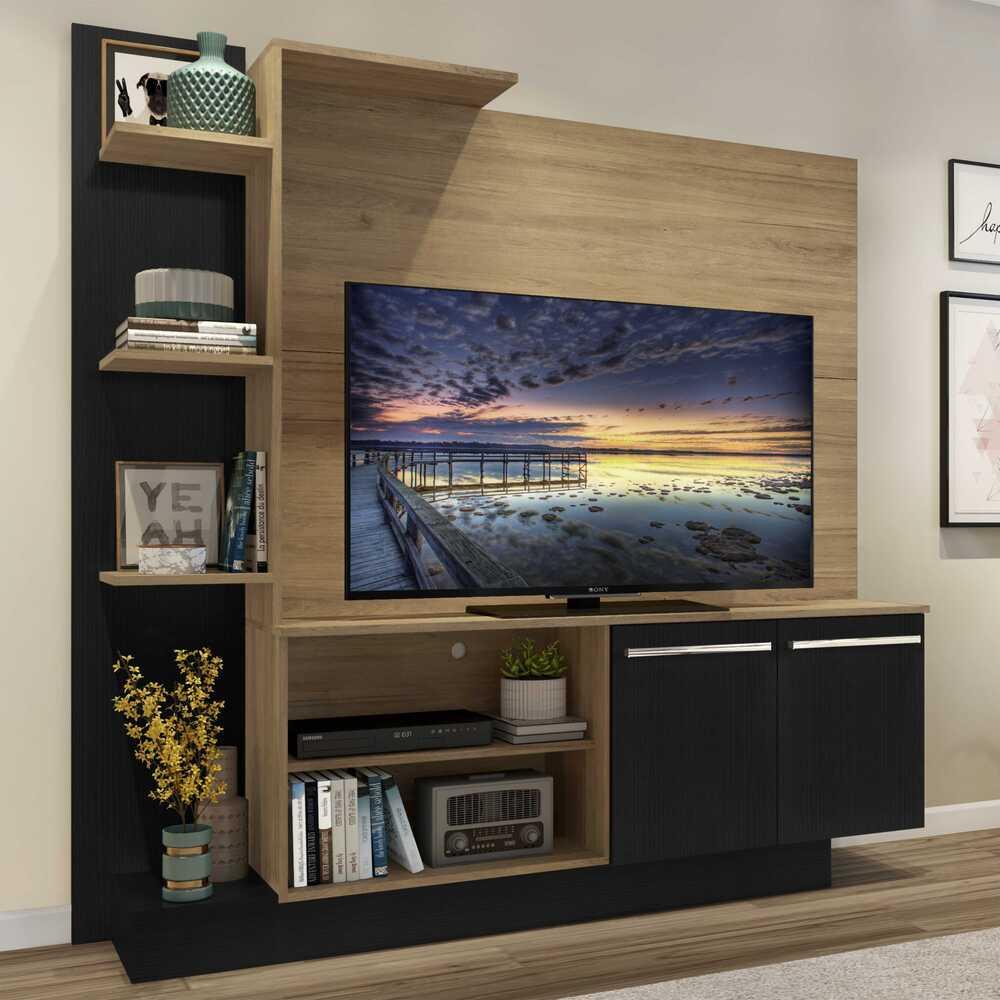 Estante para TV até 55" Multimóveis Denver FG2473 Rustic/Preta