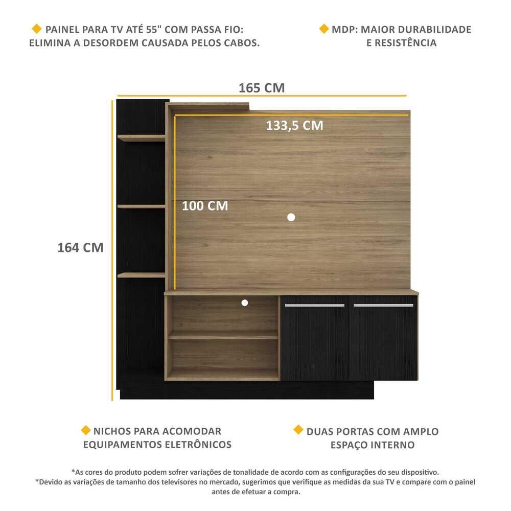Estante para TV até 55" Multimóveis Denver FG2473 Rustic/Preta